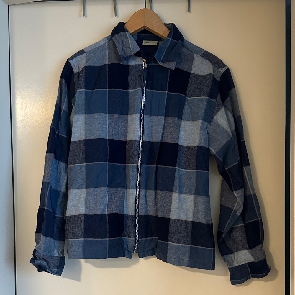 Blue Plaid Zip-Front Women's Shirt Jacket